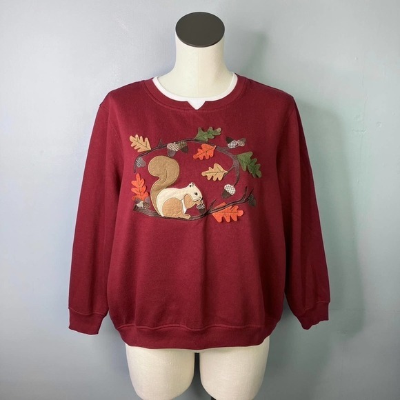 Rebecca Malone Petites Autumn Squirrel Applique Faux Layered Sweatshirt Size PXL - Picture 1 of 16